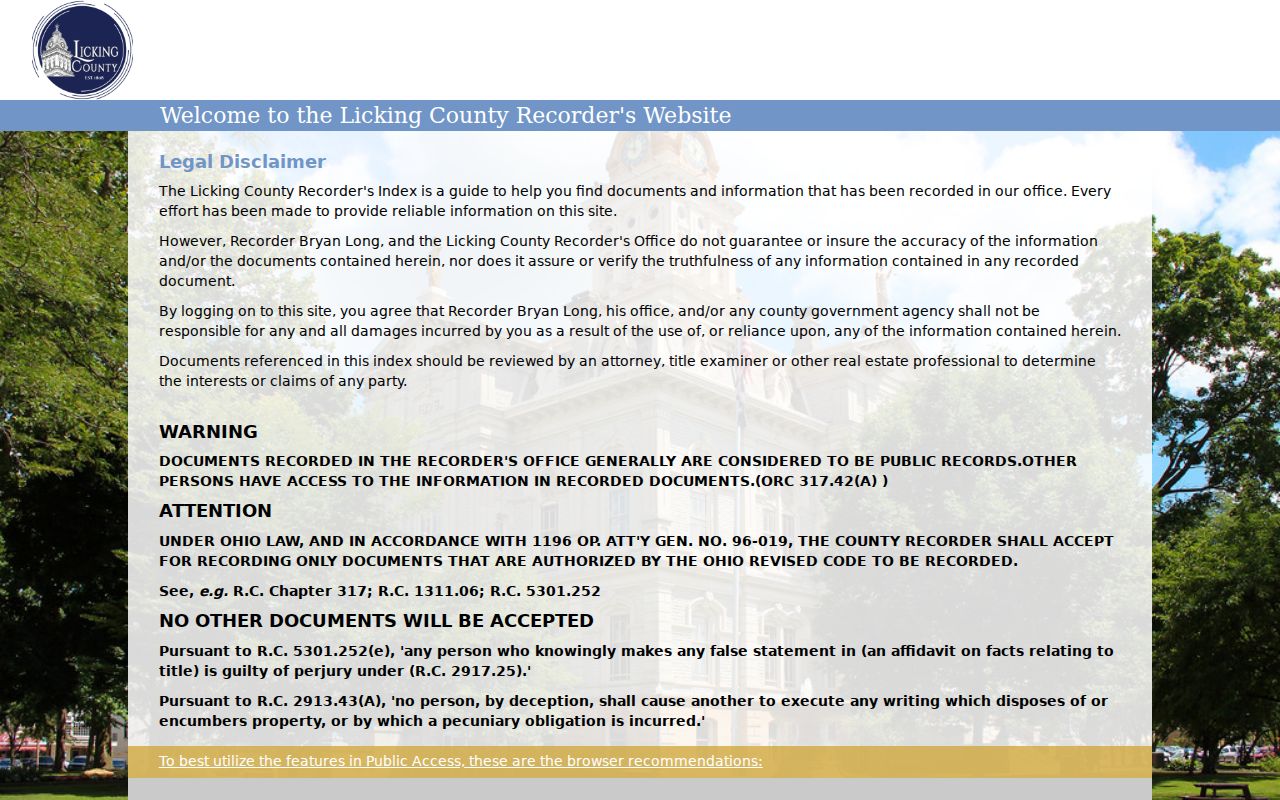 Newark residents directory Licking County Recorder document access