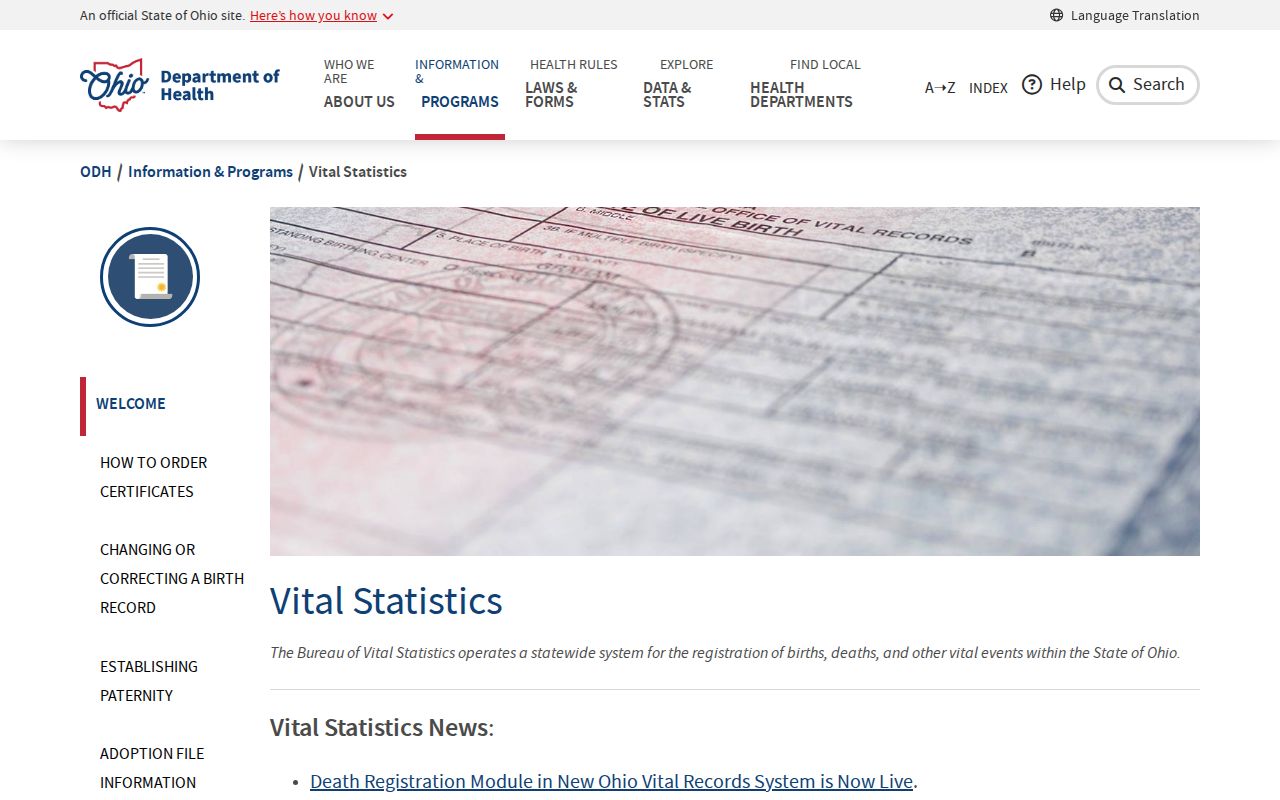 Newark residents directory Ohio vital statistics record route