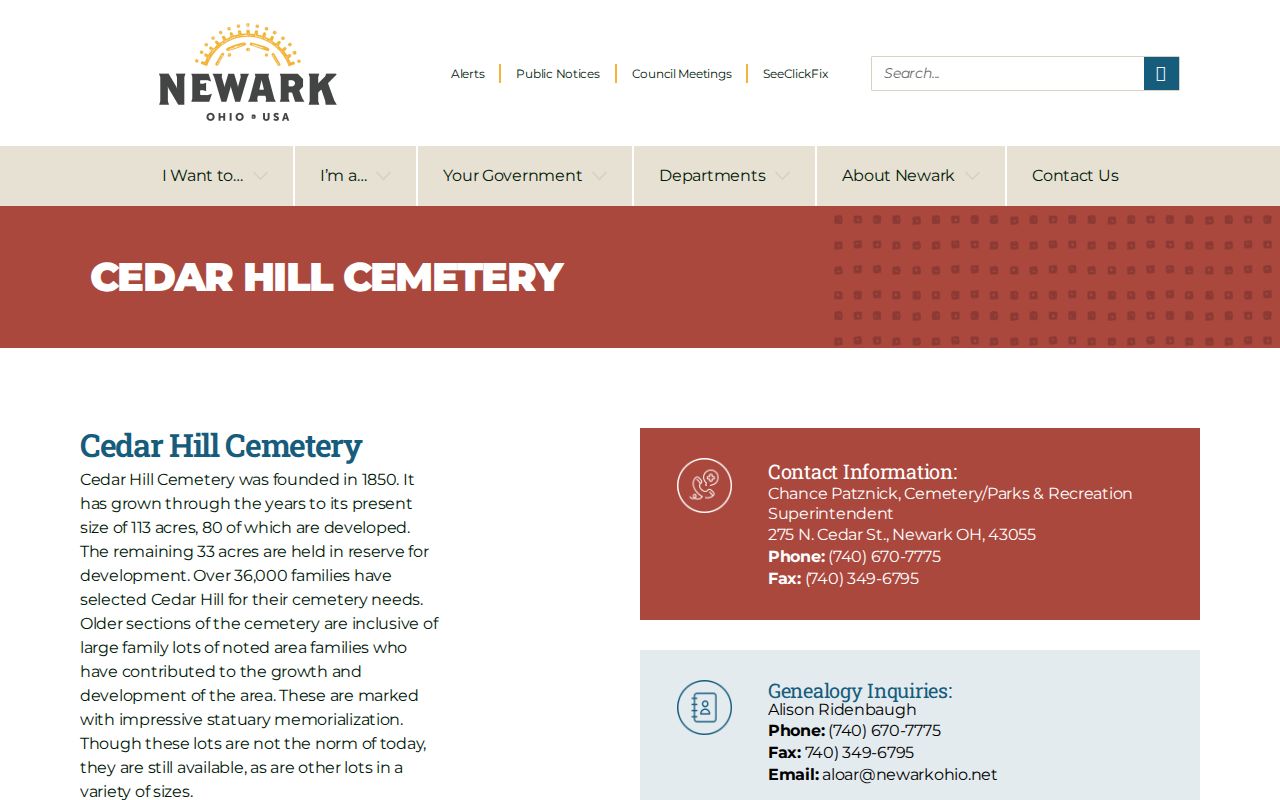 Newark previous residents genealogy research at Cedar Hill Cemetery