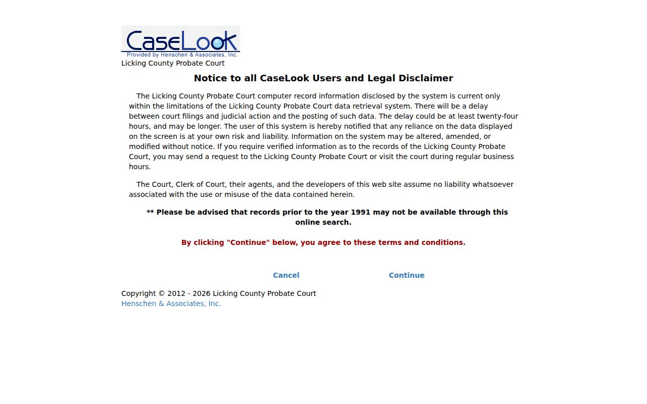 Newark resident lookup Probate CaseLook access notice for Licking County records