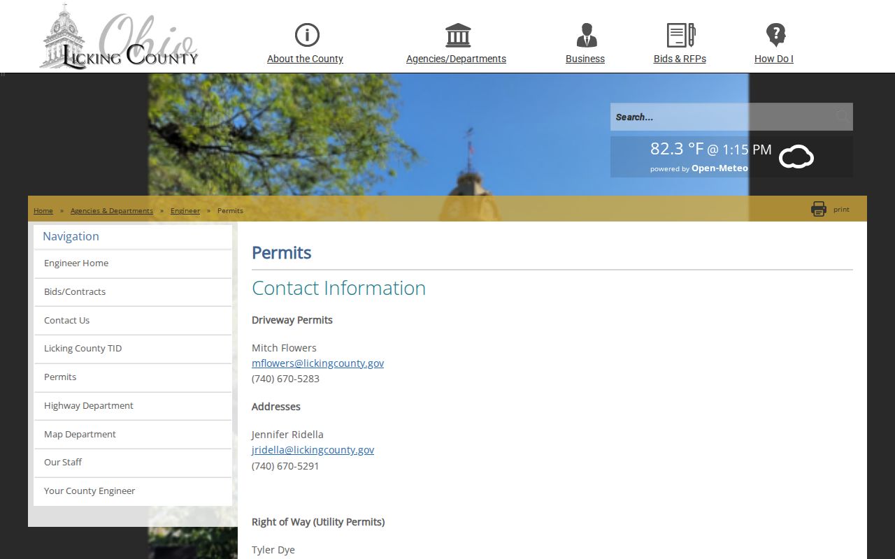 Newark street directory Licking County Engineer address application